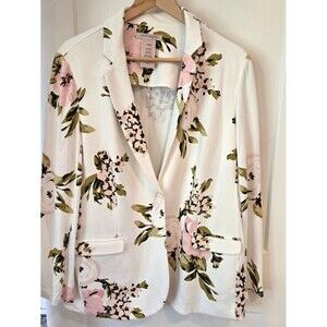 Philosophy Floral Blazer Jacket Cream Pink Green Lightweight Open Front Cottage